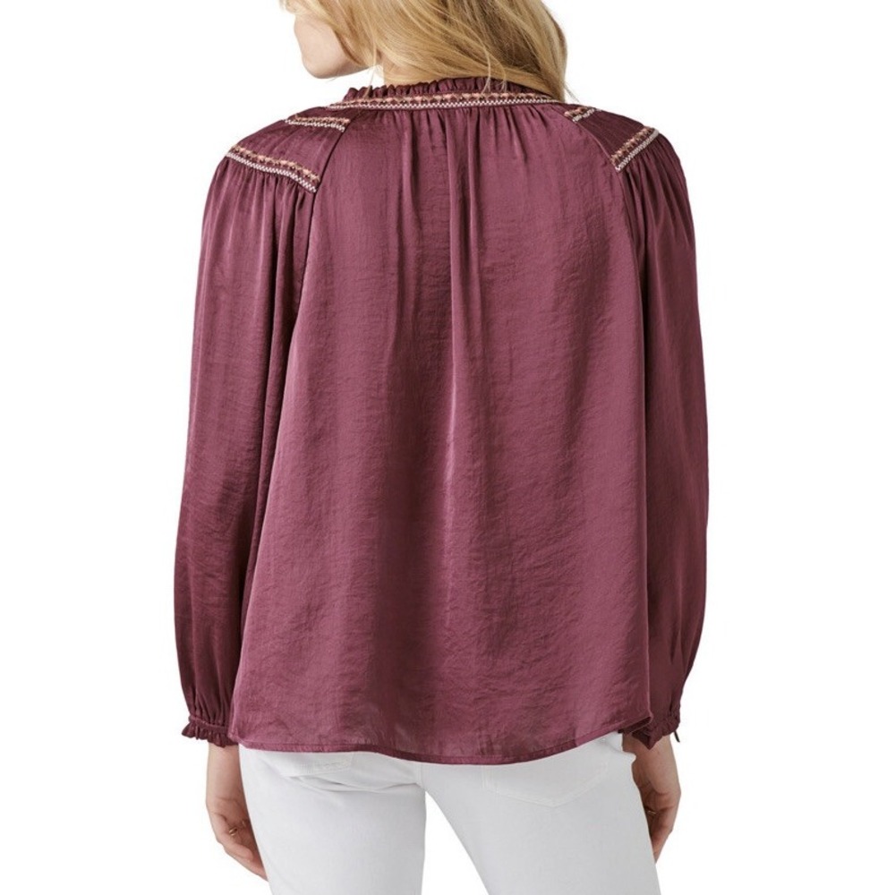Lucky Brand Embroidered Peasant Top Plum Purple Blouse Long Sleeve Boho Women M - Picture 2 of 9